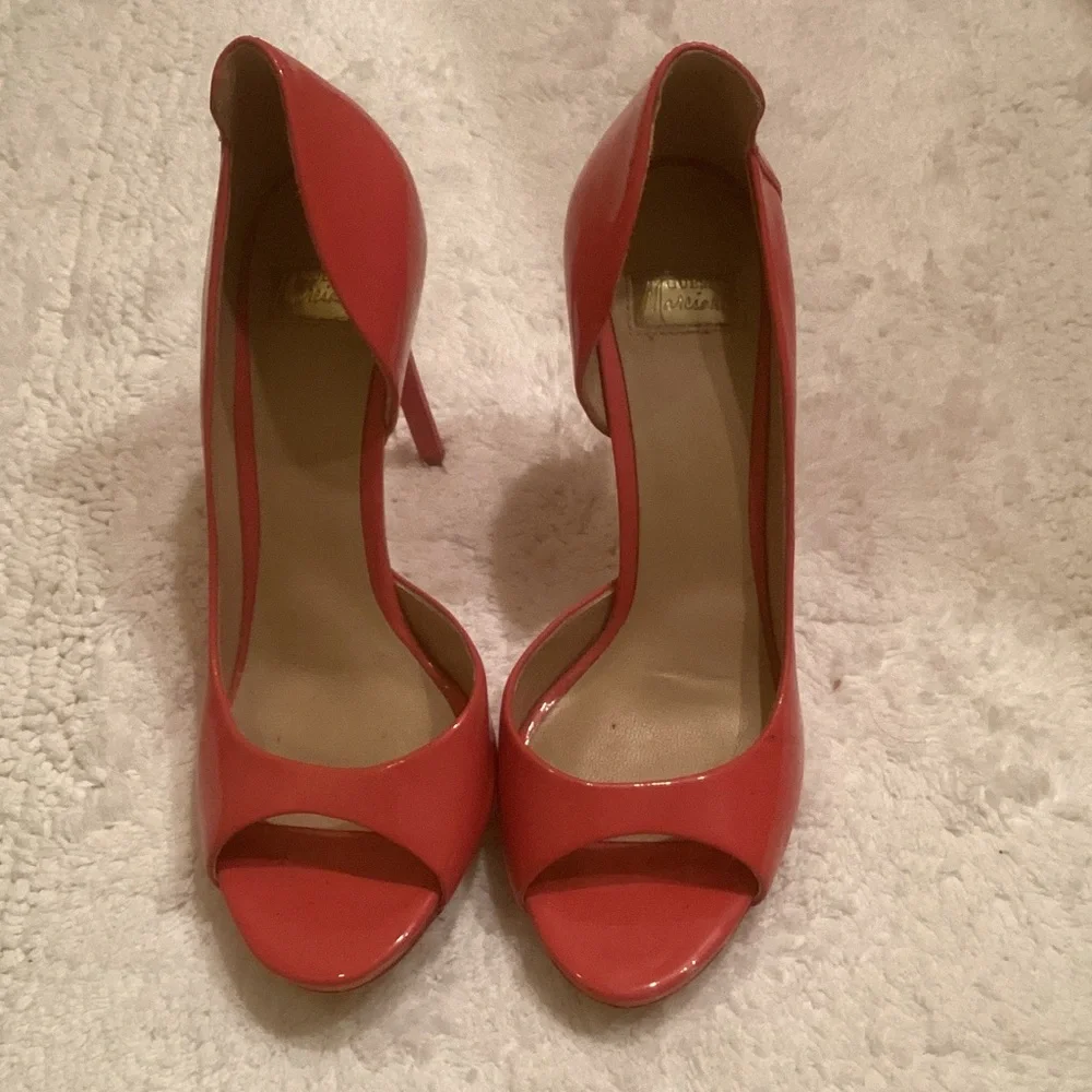 Guess by Marciano Coral Patent Peep-Toe Stilettos